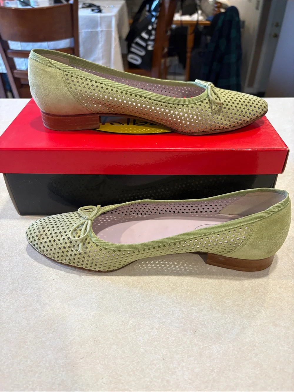 Talbots sage Green Perforated Ballet Flats size 8 medium